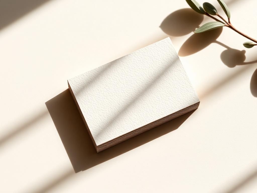 Stack of textured cream business cards with foiled edges