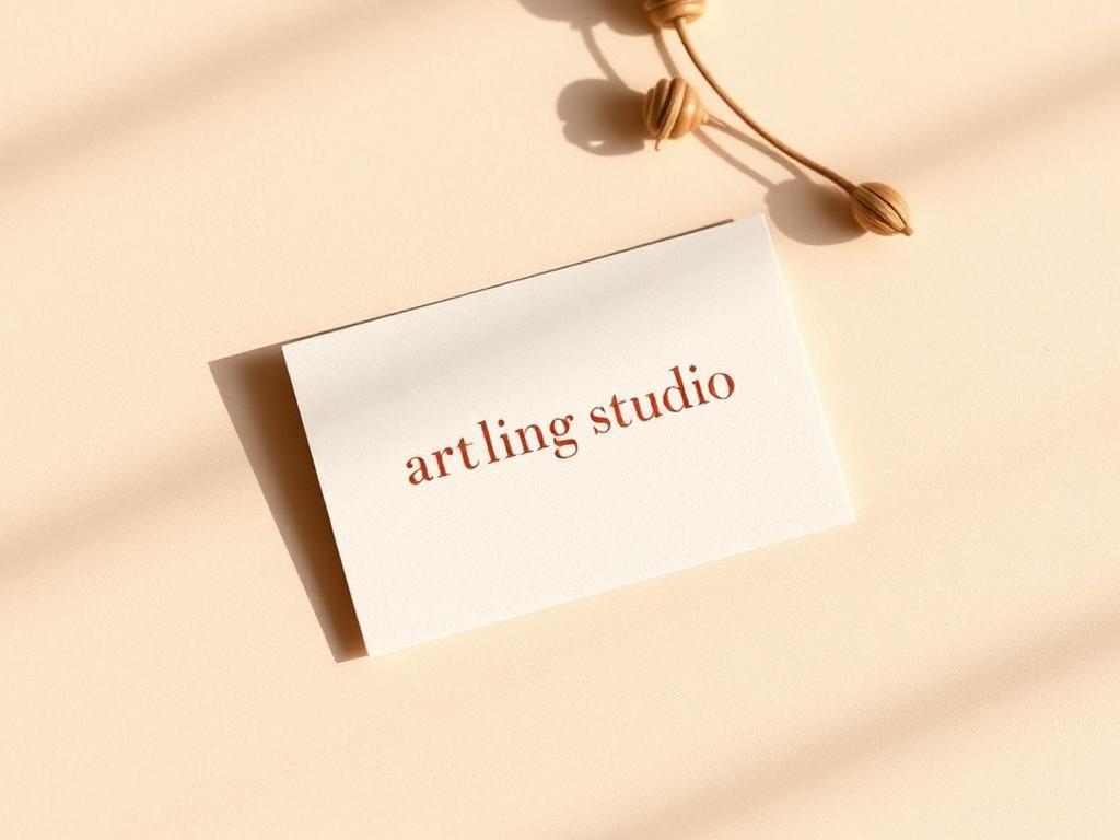 Minimal letterpress business card with terracotta serif logotype on cream paper